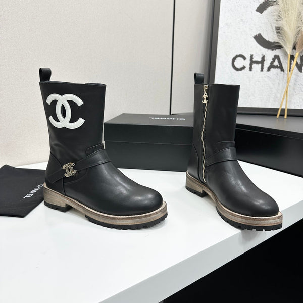 CC 26s Biker Mid-Calf Boots Black Cowhide 986138