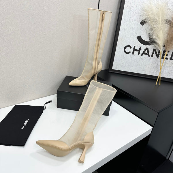 CC 26s Mesh Knee High Boots Apricot Leather 109225