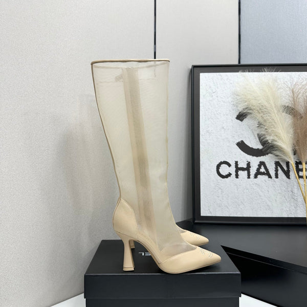 CC 26s Mesh Knee High Boots Apricot Leather 109225