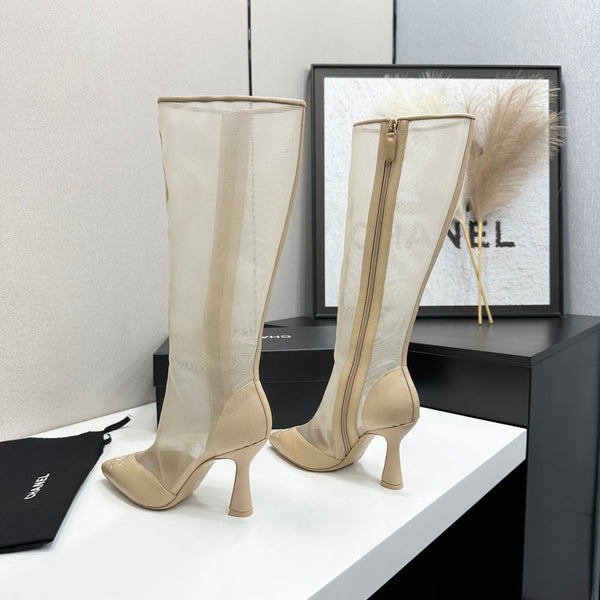 CC 26s Mesh Knee High Boots Apricot Leather 109225