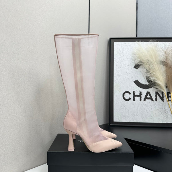 CC 26s Mesh Knee High Boots Light Pink Leather 109226