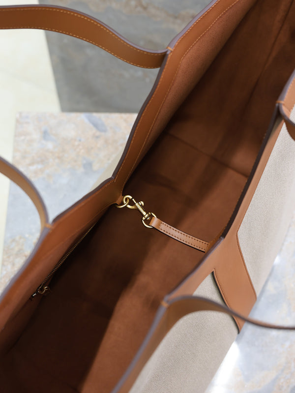 Prada Y Tote Bag Beige Brown Canvas Leather
