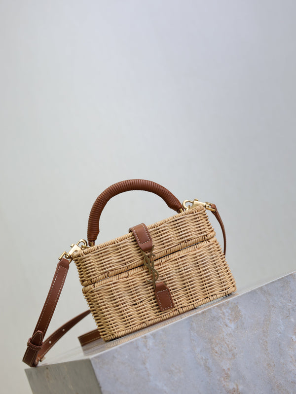 Prada Gaby Vanity Bag Beige Brown Raffia Leather