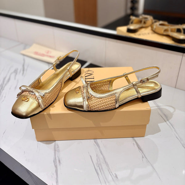 VLTN 26s Valet Du Roi Slingback Flats Gold Raffia Leather 985456