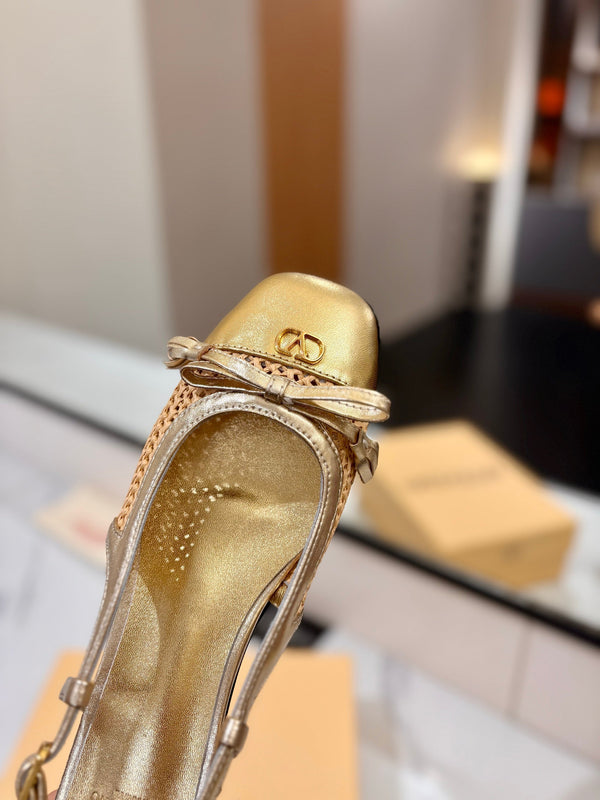 VLTN 26s Valet Du Roi Slingback Flats Gold Raffia Leather 985456