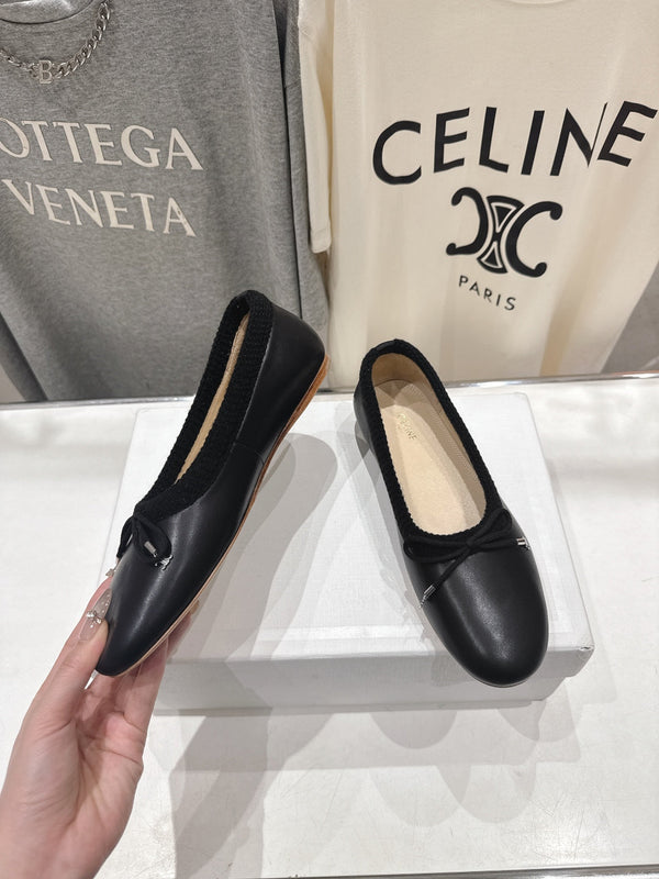 CL 26s Ballet Flats In Black Calfskin With Bow