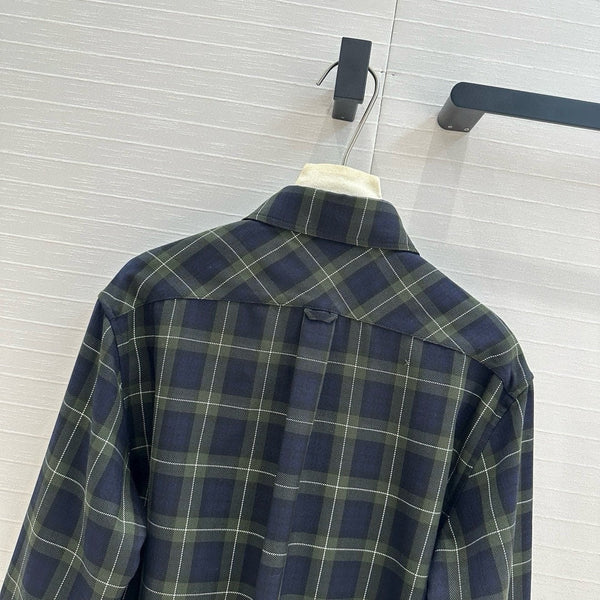 Miu Miu Plaid Short-cut Shirt Green Blue Wool