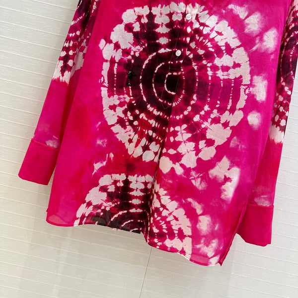 CD 25 Dopamine Dye Pattern Long-sleeved T-Shirt Pink Cotton