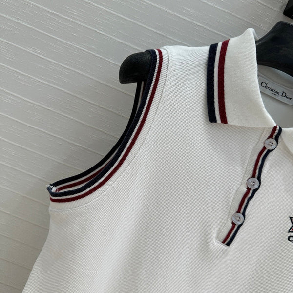 CD Polo Collar Vest Top White Cotton
