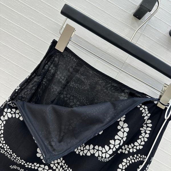 CC 25 Wave Pattern Long Skirt Black Silk Cotton