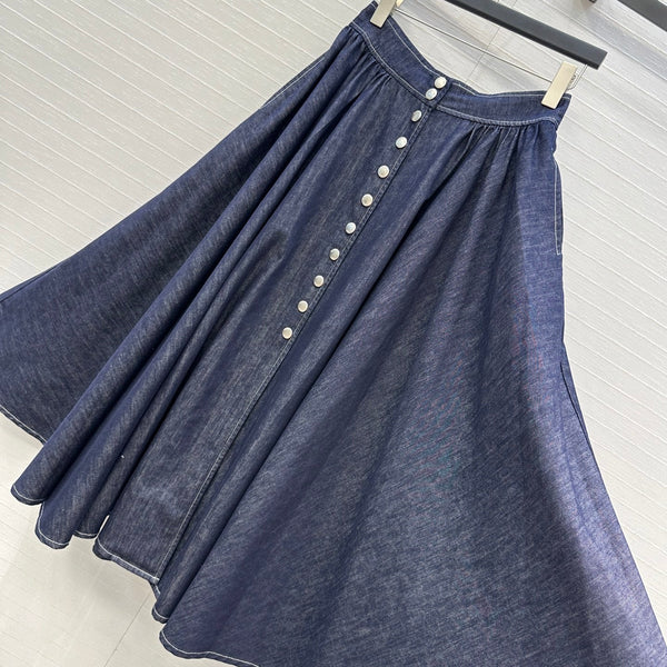 CD 25 Denim Long Skirt Blue Cotton