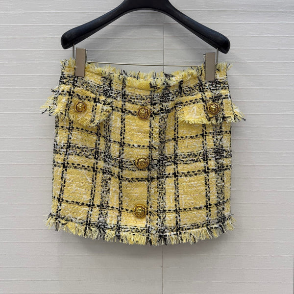 Balmain 26s Skirt Yellow Black Tweed 346066