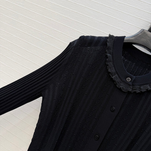 HM Long-Sleeve Sweater With Ruffled Details Black Modal Nylon