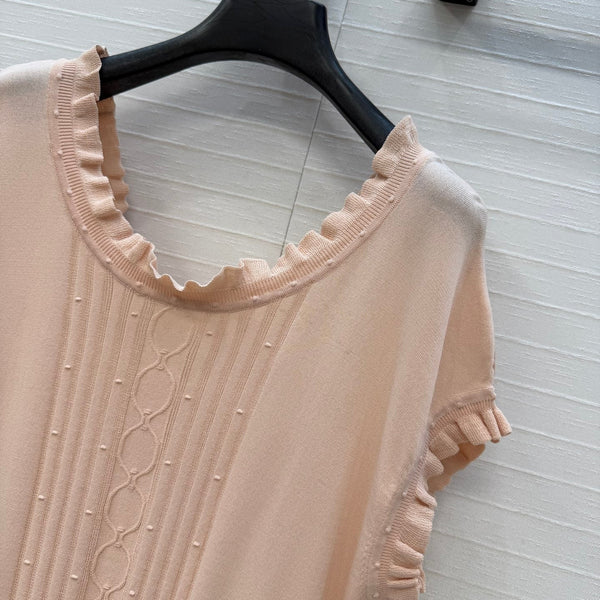 HM Short-Sleeve Sweater With Ruffled Details Beige Modal Nylon