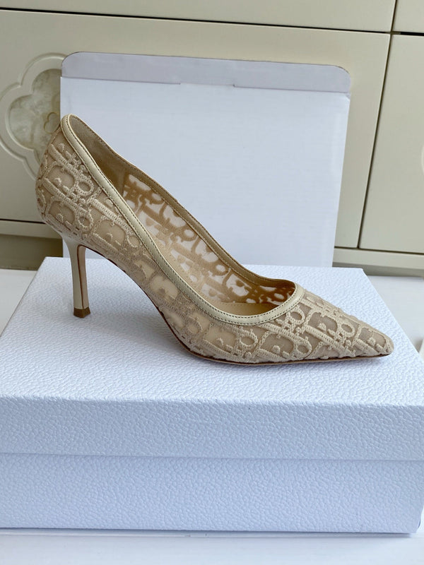 CD 26s Adioable Pump 8cm Monogram Beige Mesh Lambskin 909644
