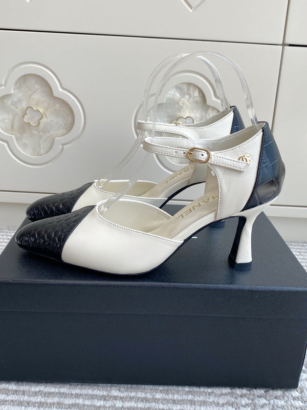 CC 26s Slingback White Black Embossed Lambskin 909544
