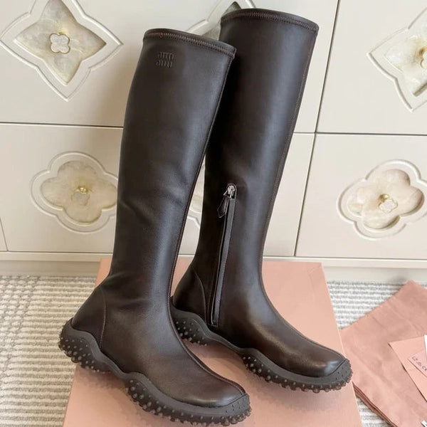 Miu 2026 Retro Sporty High-Top Stretch Boots Sheepskin 955678
