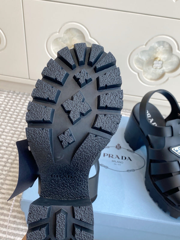 Prad 26s Fisherman Platform Sandals 8.5cm Black Leather 122234