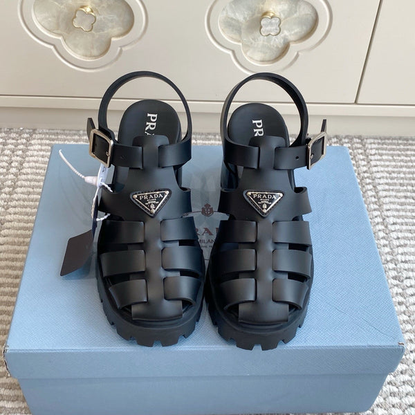 Prad 26s Fisherman Platform Sandals 8.5cm Black Leather 122234