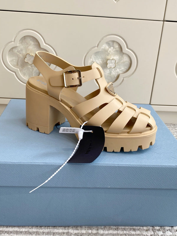 Prad 26s Fisherman Platform Sandals 8.5cm Beige Leather 122235