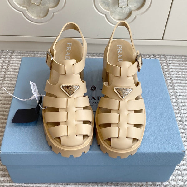 Prad 26s Fisherman Platform Sandals 8.5cm Beige Leather 122235