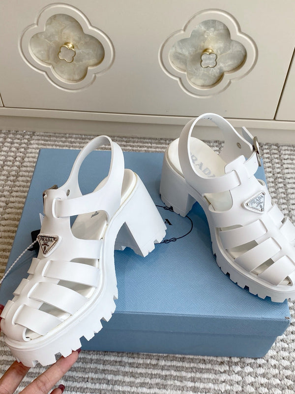 Prad 26s Fisherman Platform Sandals 8.5cm White Leather 122236