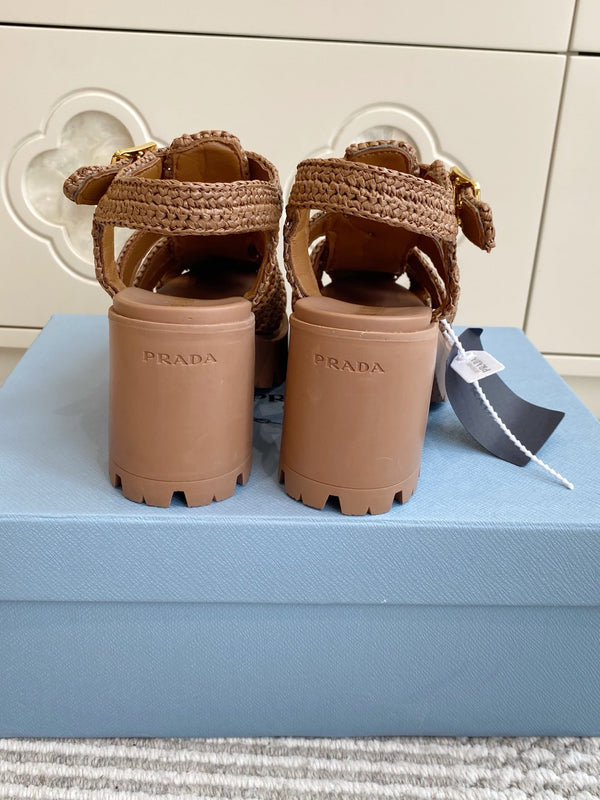 Prad 26s Fisherman Platform Sandals 8.5cm Brown Raffia 122239