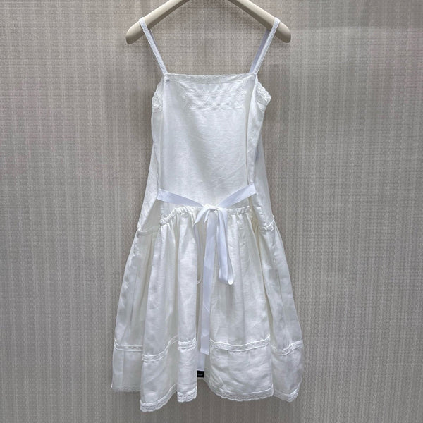 Prada Embroidered Dress White Linen 400574