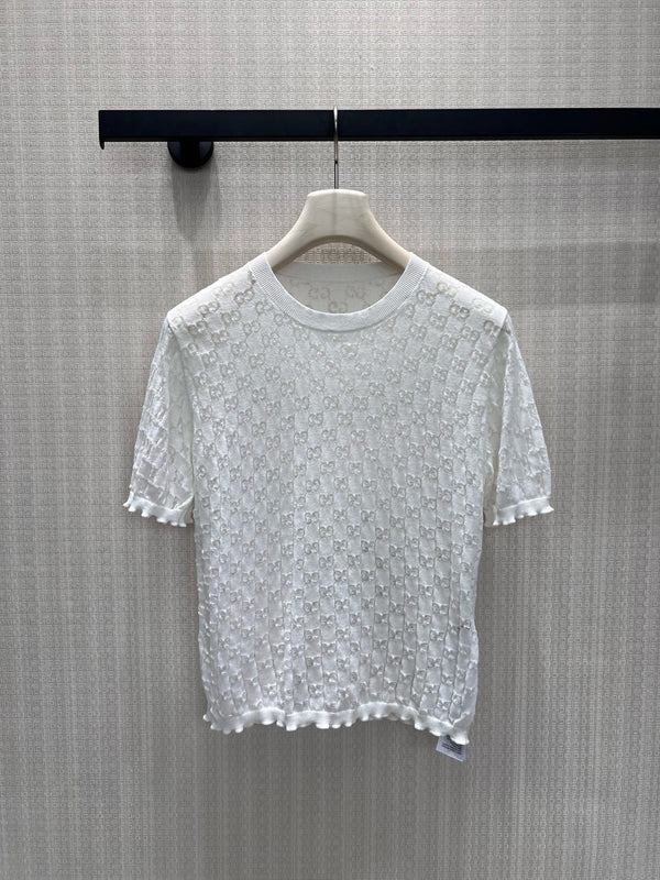 GG 26s Jacquard Knit Short-Sleeved Top Cotton 405392