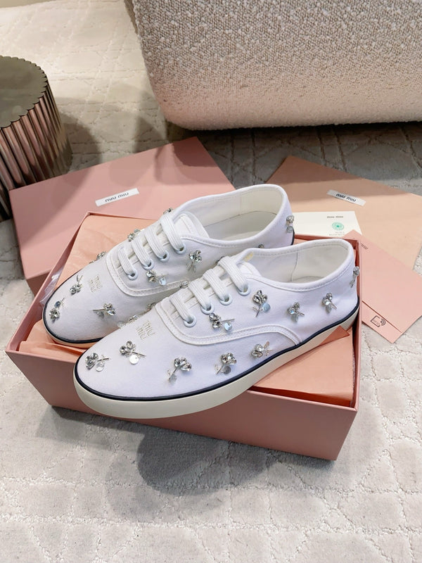 Miu Miu 2026 Crystal Embellished Sneaker Canvas 976963