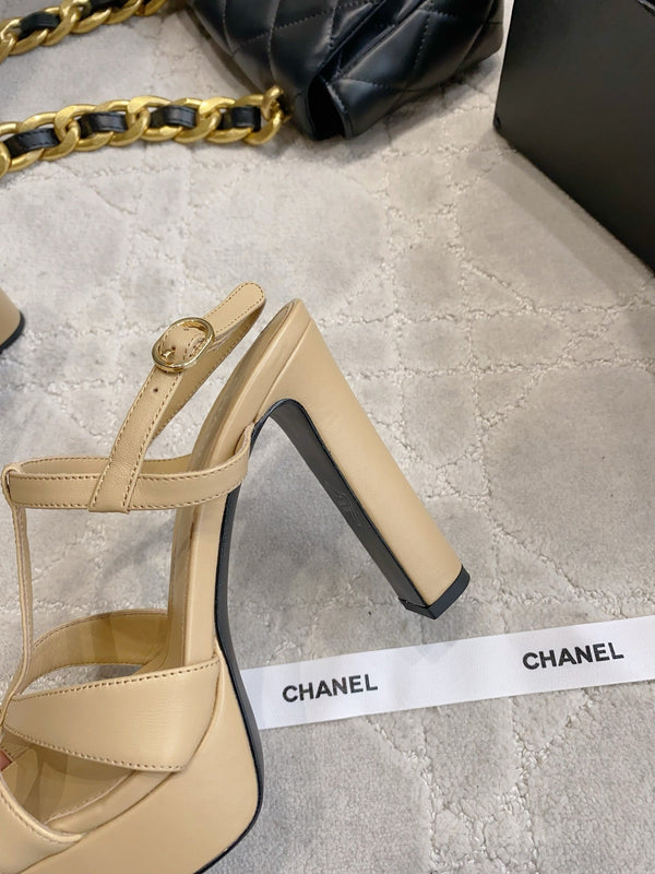 CC 26s Platform Stiletto Sandals 13cm Beige Sheepskin 723711