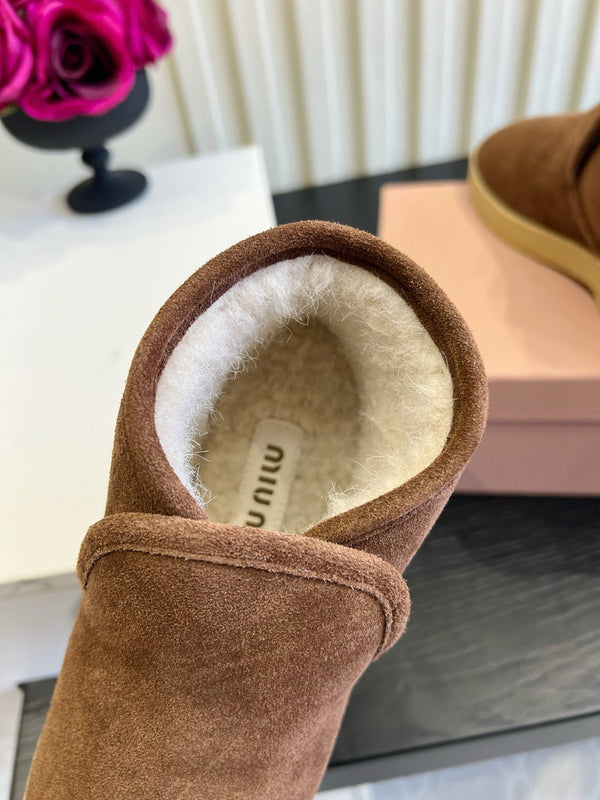 Miu Miu 2026 Slip-On Wool Ankle Boots Brown Suede 977049