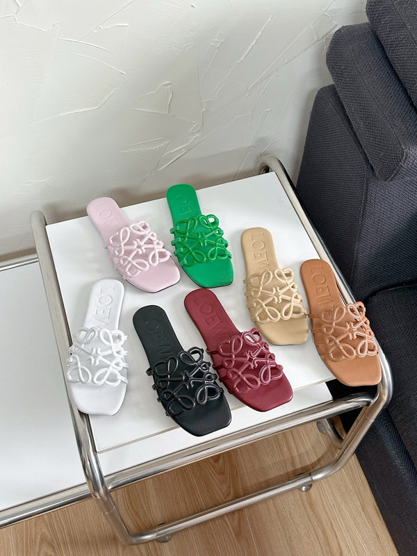 Petal Anagram Slide in Burgundy Soft Calfskin 273518