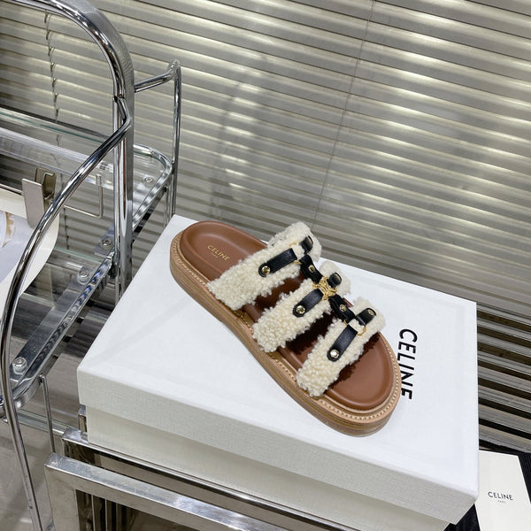 TIPPI SLIDE IN SHEARLING AND CALFSKIN BLACK/NATURAL