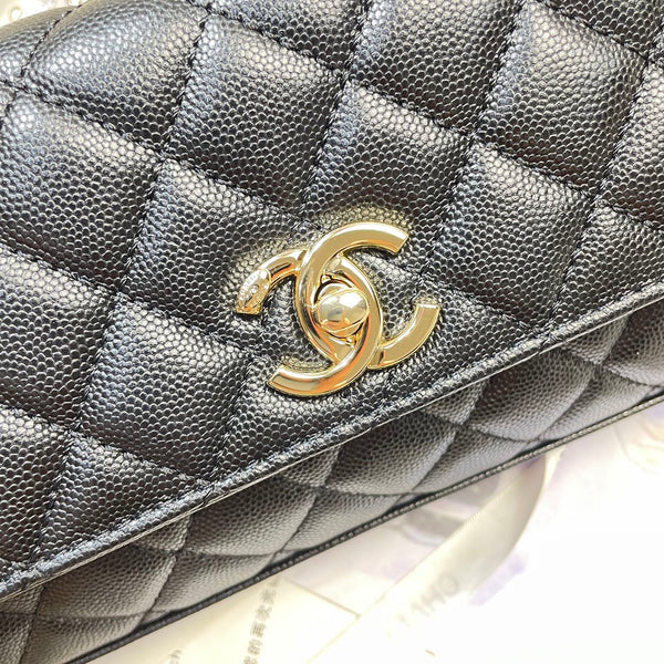 CC 26P Horizontal Coco Handle 30cm Black Quited Caviar Leather Light Gold 286342