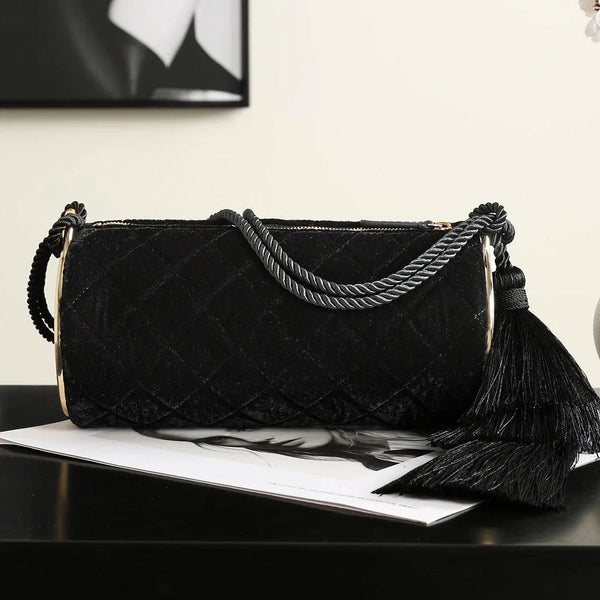 CC 2026 Tassel Cylindrical Bag 23.5cm Black Velvet