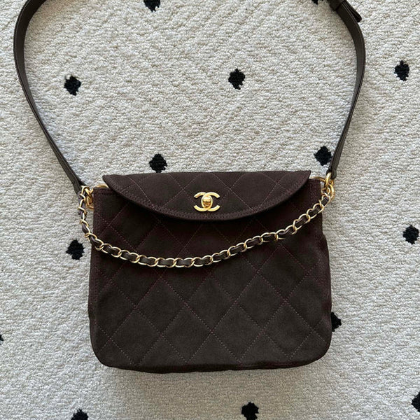 CC 2026 Shoulder Bag 25cm Brown Suede