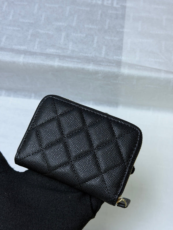 CC 26P Zipper Card Holder Black Quited Caviar Leather