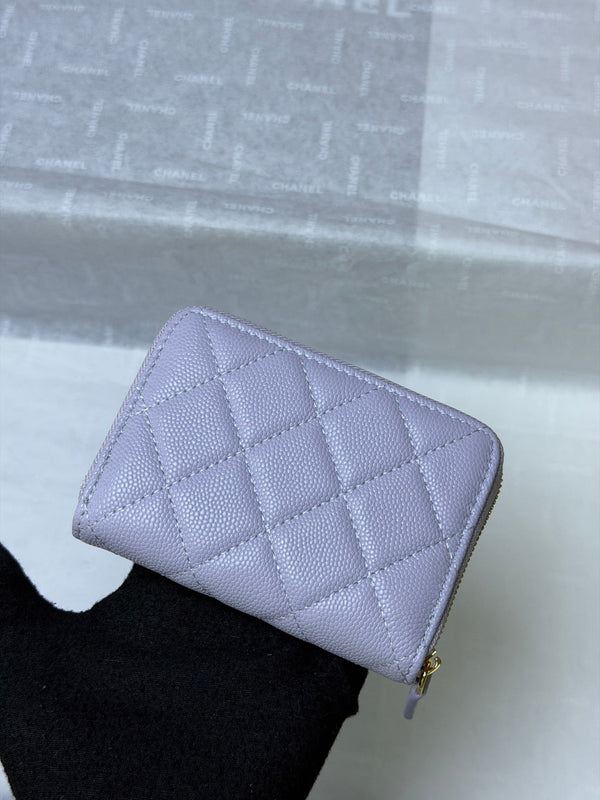 CC 26P Zipper Card Holder Light Purple Quited Caviar Leather