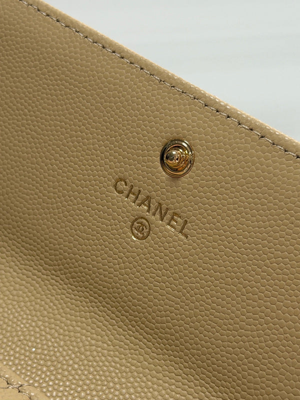 CC 26P Long Flip Wallet Beige Quited Caviar Leather