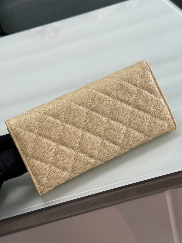 CC 26P Long Flip Wallet Beige Quited Caviar Leather