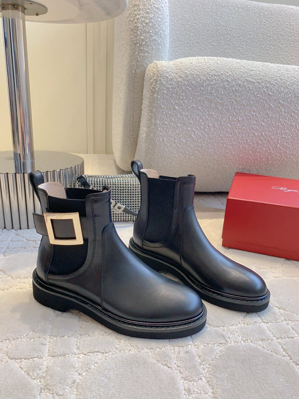 CD Vivie Roger Chelsea Ankle Boots Plain Black Cowhide