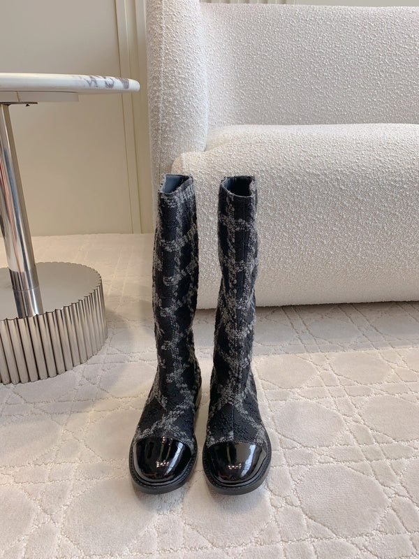 CC High Boots In Black Tweed Mix Curly Wool 145500