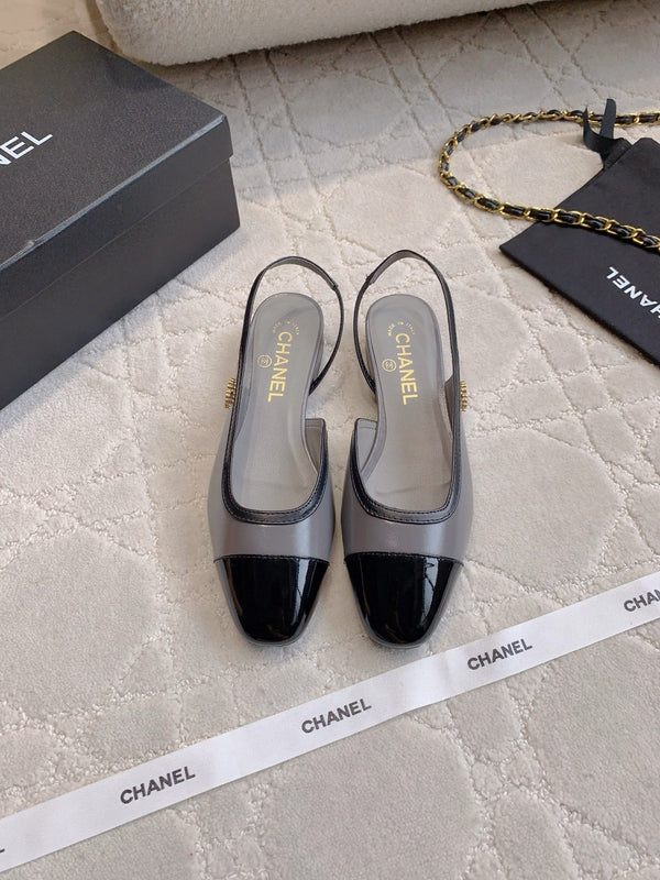 CC Cap Toe Slingback Black Gray Lambskin 404282
