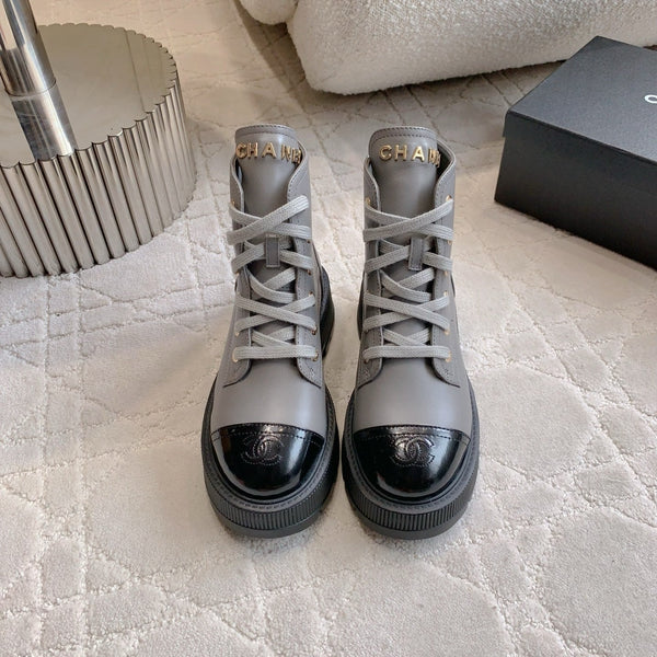 CC 24 Combat Boots 50mm Grey Black Calfskin & Sheepskin 404288