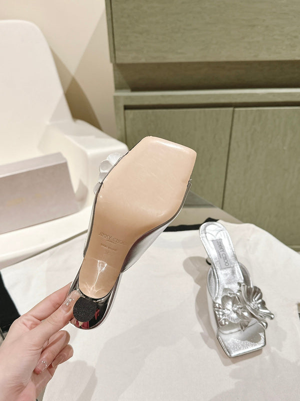 Jimmy Choo Amita Flowers Sandal 4.5cm Sliver Sheepskin 659641