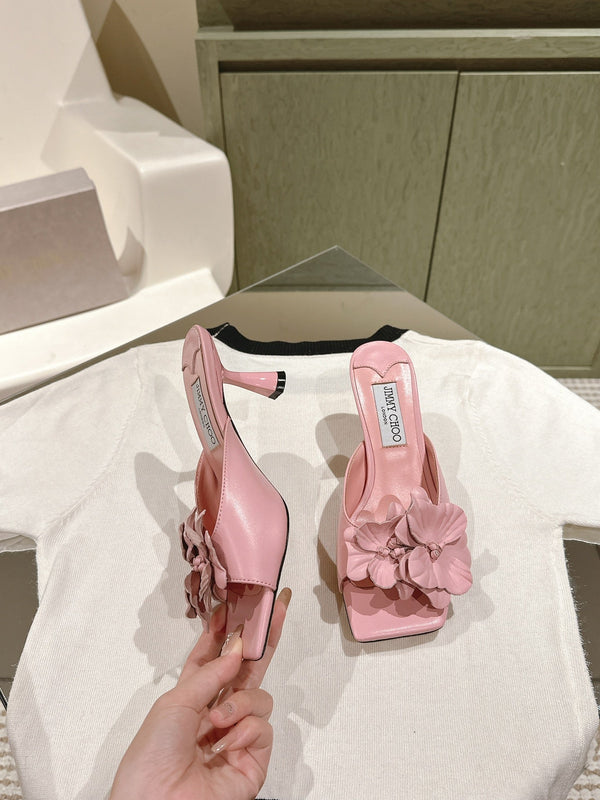 Jimmy Choo Amita Flowers Sandal 4.5cm Pink Sheepskin 659643