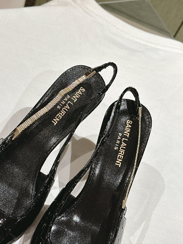BLAKE SLINGBACK PUMPS 80 IN BLACK CROCODILE-EMBOSSED LEATHER