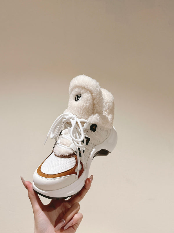 LV Archlight Platform Ankle Boots 5cm White Cowhide Wool 555520