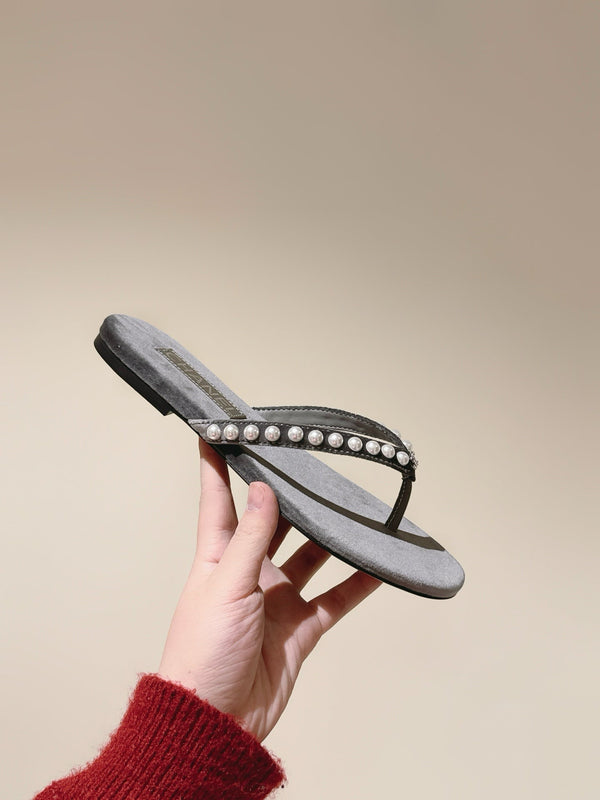 CC 25ss Pearl Thong Sandal Black Mix Grey Velvet 461640